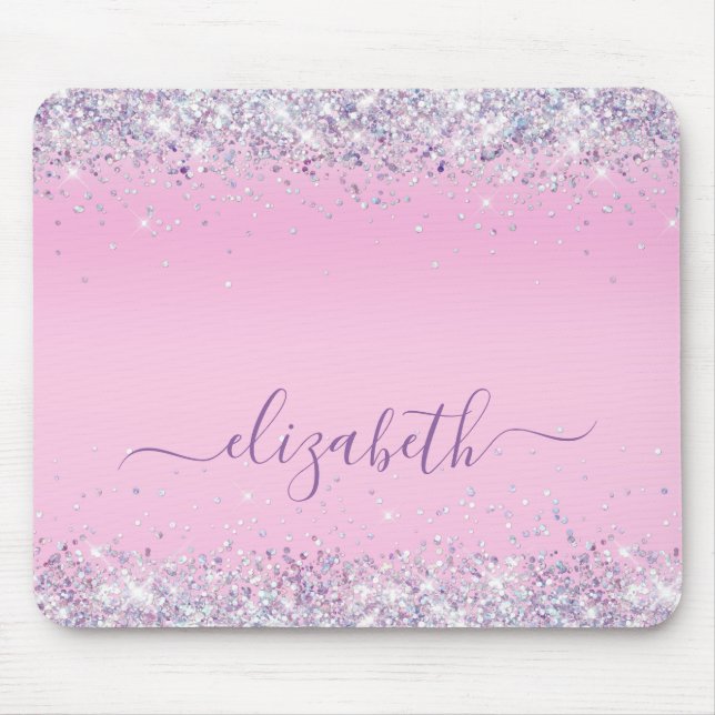 Glitter Confetti Pink Personalised Mouse Pad (Front)