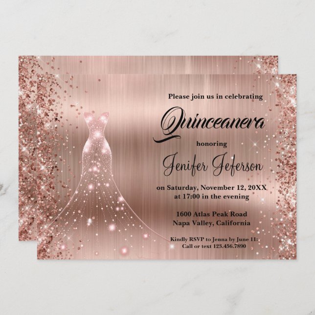 Glitter confetti Quinceanera Invitation (Front/Back)