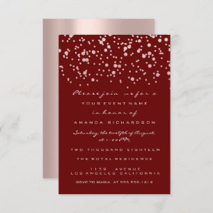 Glitter Confetti Rose Maroon  Bridal Sweet 16th Invitation