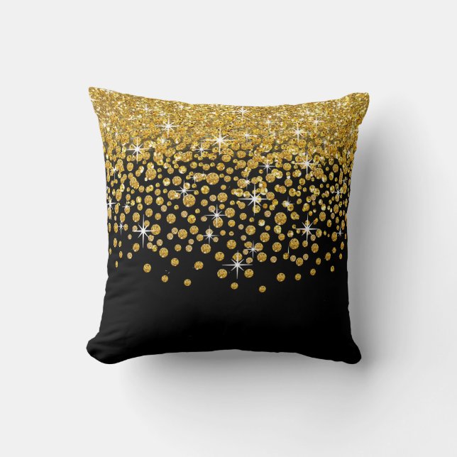 Glitter Confetti Shower | gold black Cushion (Front)