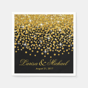 Glitter Confetti Shower   gold black Napkin