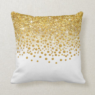 Glitter Confetti Shower gold white Cushion