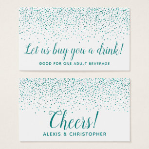 Glitter Confetti Teal Dots Wedding Drink Tickets