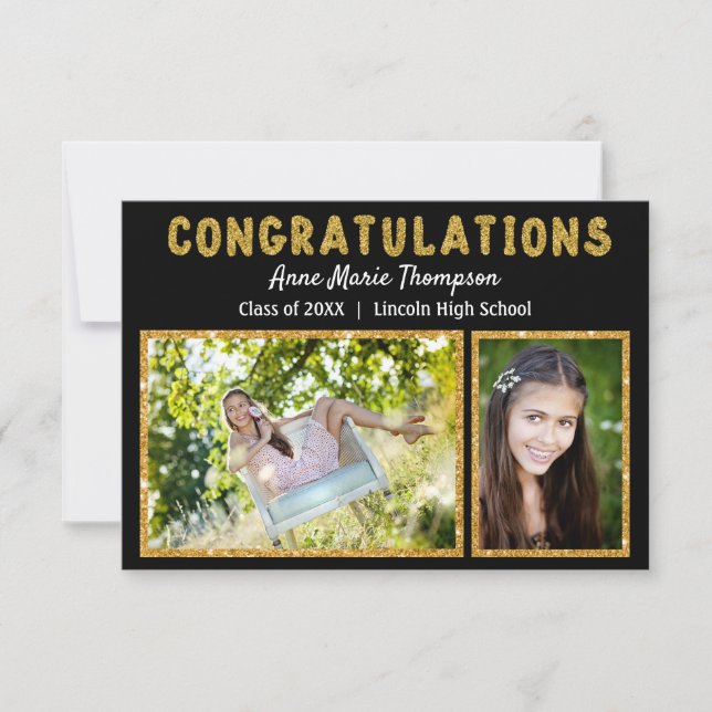 Glitter Congratulations-3x5Graduation Announcement (Front)