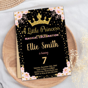 Glitter Crown Purple Princess Birthday Invitations