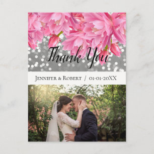glitter crystals pink floral wedding own photo postcard
