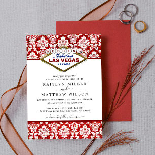 Glitter Damask Las Vegas Wedding Rehearsal Dinner Invitation