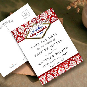 Glitter Damask Las Vegas Wedding Save The Date Announcement Postcard