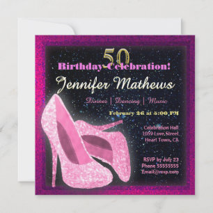 Glitter Dancing Shoes Birthday Celebration Invitation