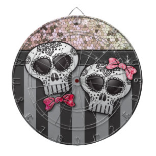 Glitter Day of The Dead Girly Skulls Pirate Stripe Dartboard