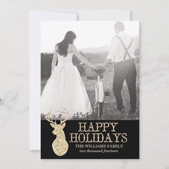 Glitter Deer Photo Cards | Christmas (Front)