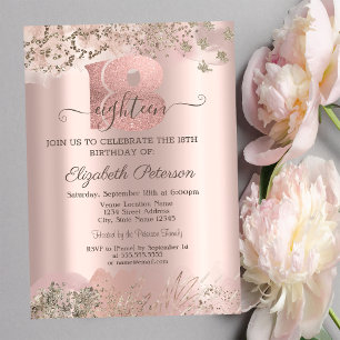  Glitter Diamonds Border Rose Gold 18th Birthday  Invitation