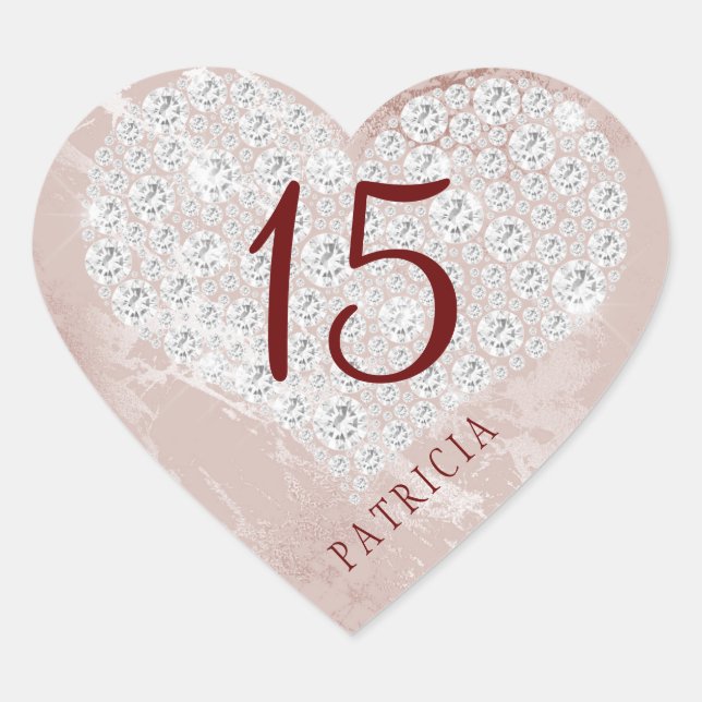 Glitter diamonds heart blush marble quinceanera sticker (Front)