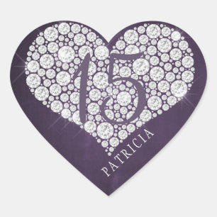 Glitter diamonds heart purple plum quinceanera heart sticker