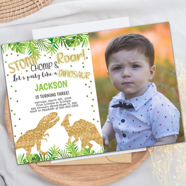 Glitter Dinosaurs Birthday Invitations with Photo (Glitter Dinosaurs Birthday Invitations w photo)