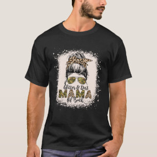 Glitter & Dirt Mama Of Both Leopard Camo Messy Bun T-Shirt