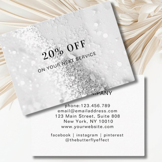 Glitter  Discount Card (Silver Glitter Discount Card, personalized.)