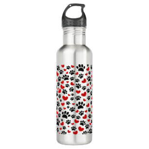 Glitter Dog Paw Prints And Red Hearts 710 Ml Water Bottle