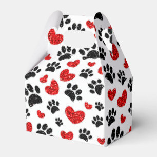 Glitter Dog Paw Prints And Red Hearts Favour Box