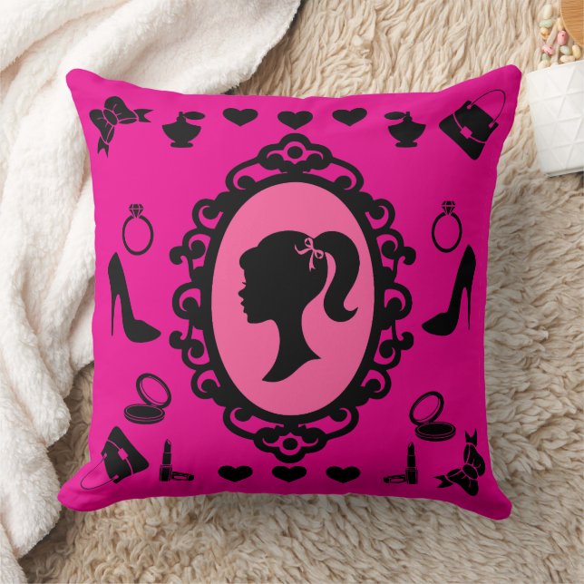 Glitter Doll Birthday Pink Glam Fashion  Cushion (Blanket)