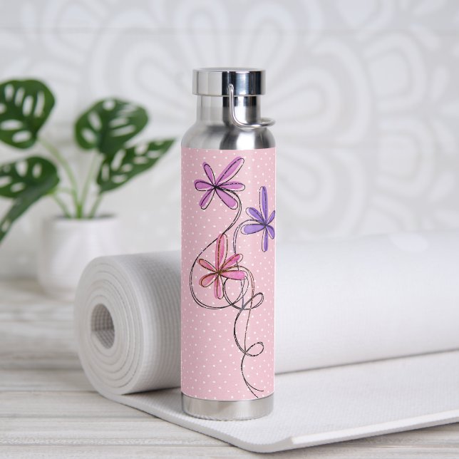Glitter Doodle Daisies On Dots Water Bottle (Yoga)