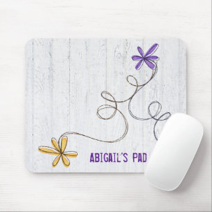 Glitter Doodle Daisies Wood Mouse Pad
