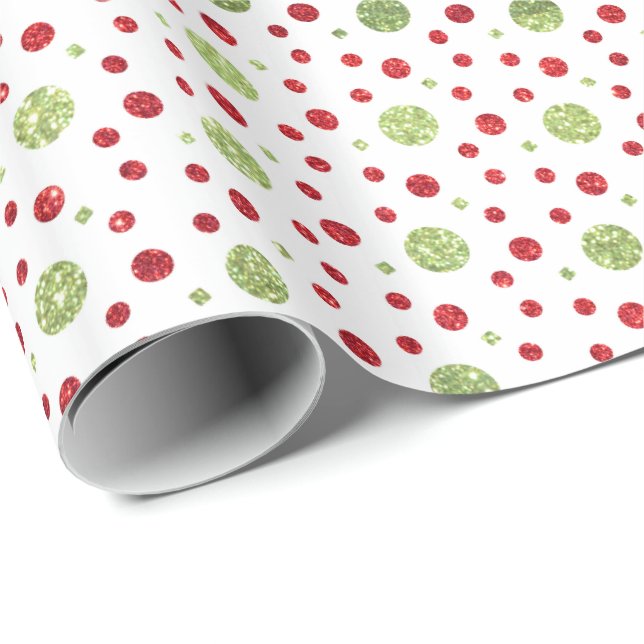 Glitter Dots in Christmas Red and Green Glitter Wrapping Paper (Roll Corner)