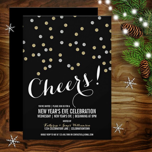 Glitter Dots New Year's Eve Party Invitation (Creator Uploaded)