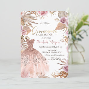 Glitter Dress Boho Flowers Quinceañera  Invitation