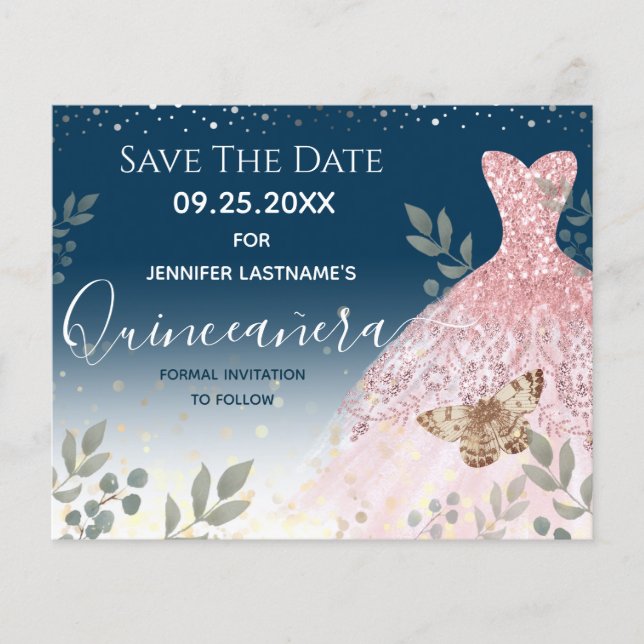 Glitter Dress Butterfly Quinceanera Budget Flyer (Front)