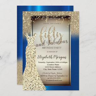 Glitter Dress,Confetti RoyalBlue 50th Birthday Invitation