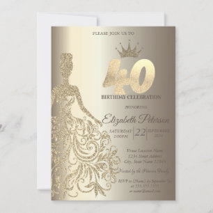 Glitter Dress, Diamonds Champagne 40th Birthday Invitation