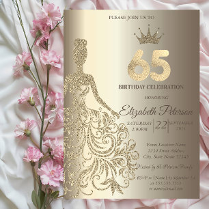 Glitter Dress, Diamonds Champagne 65th Birthday Invitation