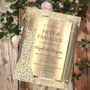 Glitter Dress Gold Confetti 50th Birthday   Invitation