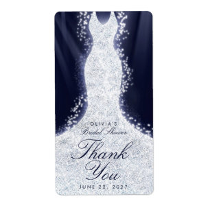 Glitter Dress on Blue Thank You Custom Wine Label