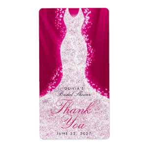 Glitter Dress on Pink Thank You Custom Wine Label