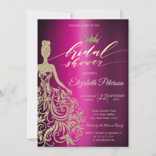 Glitter Dress,Tiara, Purple Metallic Bridal Shower Invitation