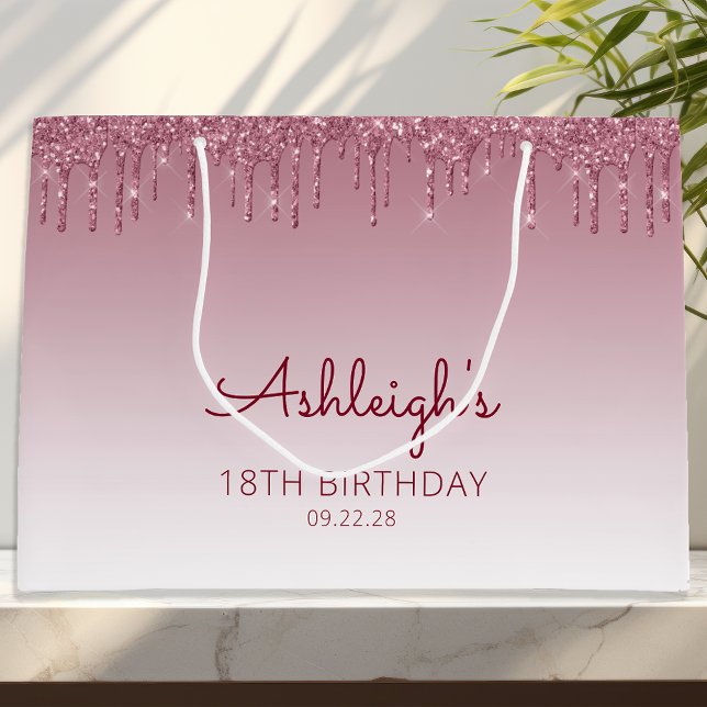 Glitter Drip 18th Birthday Burgundy Large Gift Bag (Creator Uploaded)