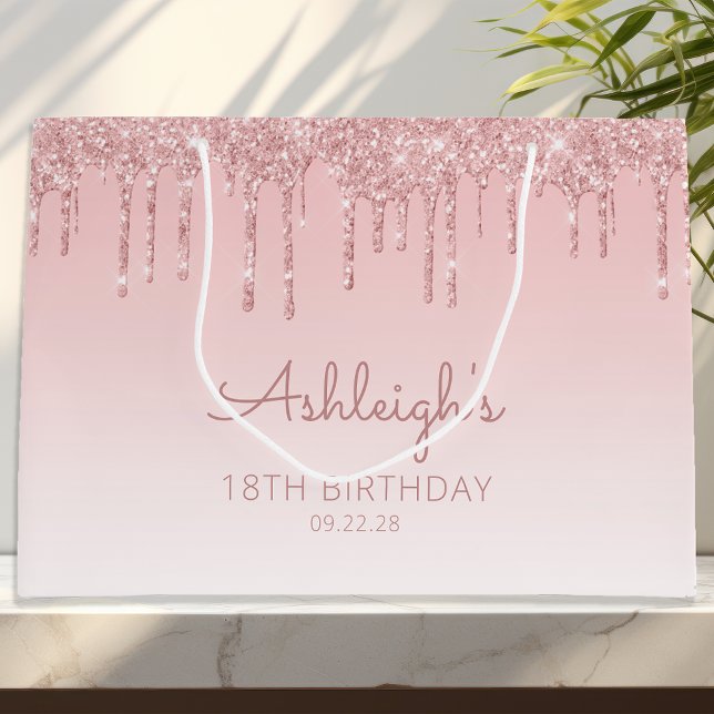 Glitter Drip 18th Birthday Pink Large Gift Bag (Creator Uploaded)