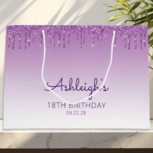 Glitter Drip 18th Birthday Purple Large Gift Bag