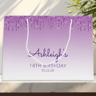 Glitter Drip 18th Birthday Purple Large Gift Bag