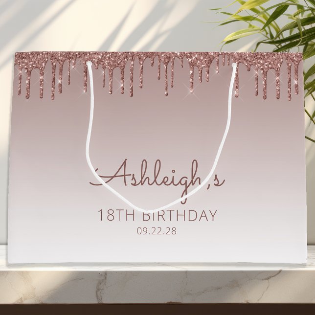 Glitter Drip 18th Birthday Rose Gold Large Gift Bag (Creator Uploaded)