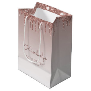 Glitter Drip 50th Birthday Rose Gold Medium Gift Bag