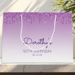 Glitter Drip 90th Birthday Purple Large Gift Bag<br><div class="desc">This chic 90th birthday party gift bag features a sparkly purple faux glitter drip border and purple ombre background. Personalise it with her name in handwriting script,  along with her birthday and date below.</div>