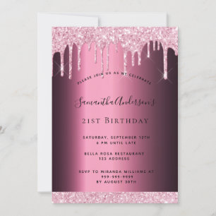 Glitter drip birthday party purple pink foil glam invitation