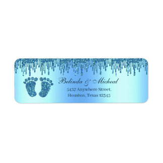 Glitter Drip Blue Baby Feet Baby Shower Address Return Address Label