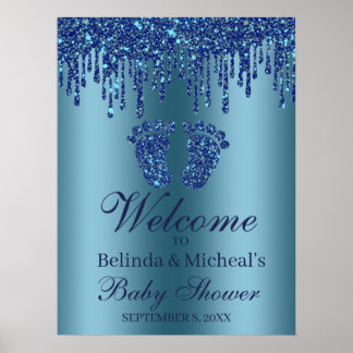 Glitter Drip Blue Feet Baby Shower Welcome Sign