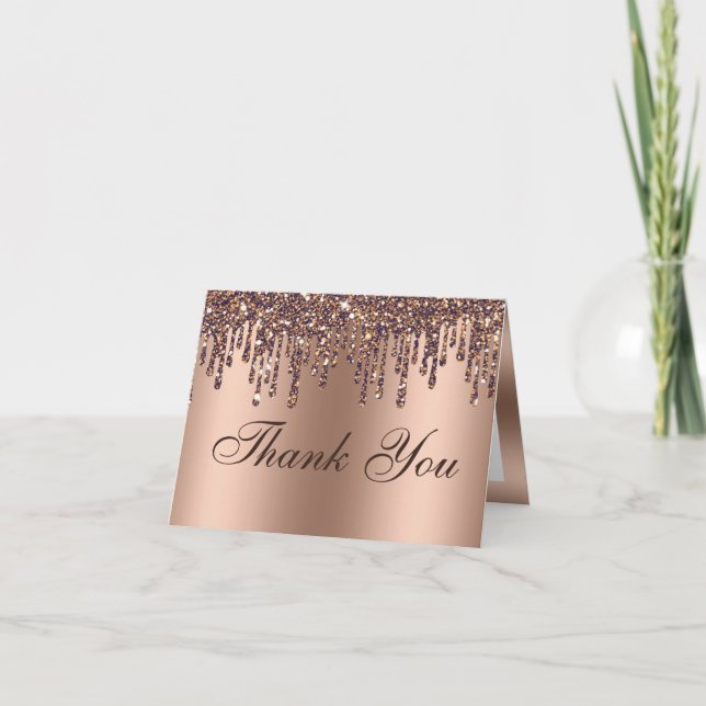 Glitter Drip Bronze Baby Feet Thank You Card (Front)