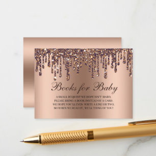 Glitter Drip Bronze Baby Shower Books For Baby Enclosure Card