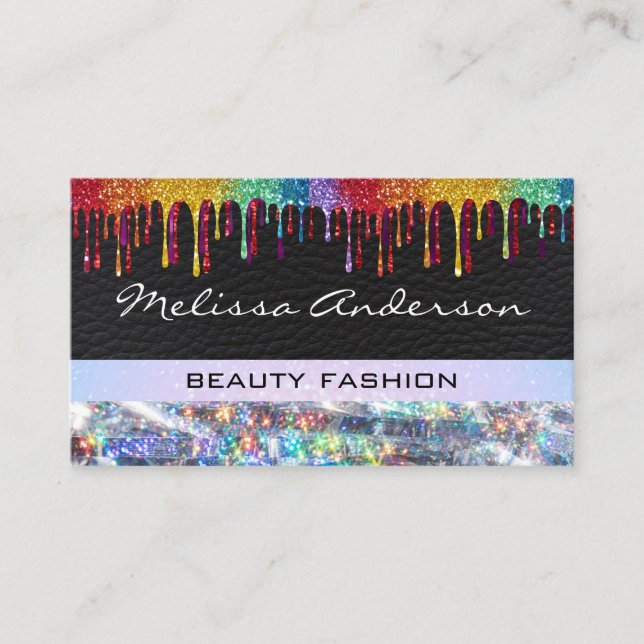 Glitter Drip | Leather Bokeh | Fashion Business Card (Front)